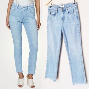 PAIGE Jacqueline Straight Heavenly Distressed Denim Light Blue Jeans 29 Stretchy